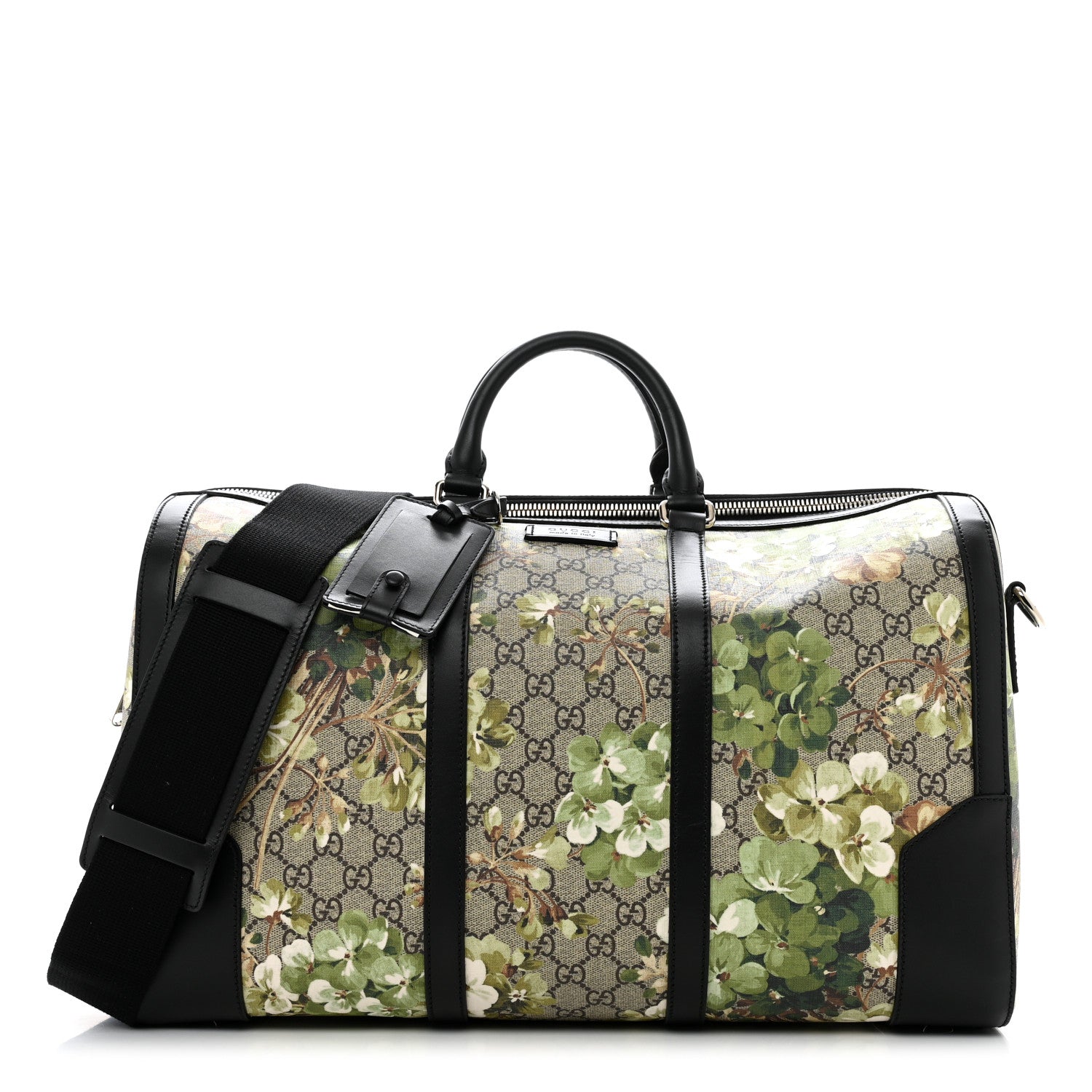 Gucci GG Supreme Monogram Blooms Medium Duffle Beige New Military Black 1 of 9