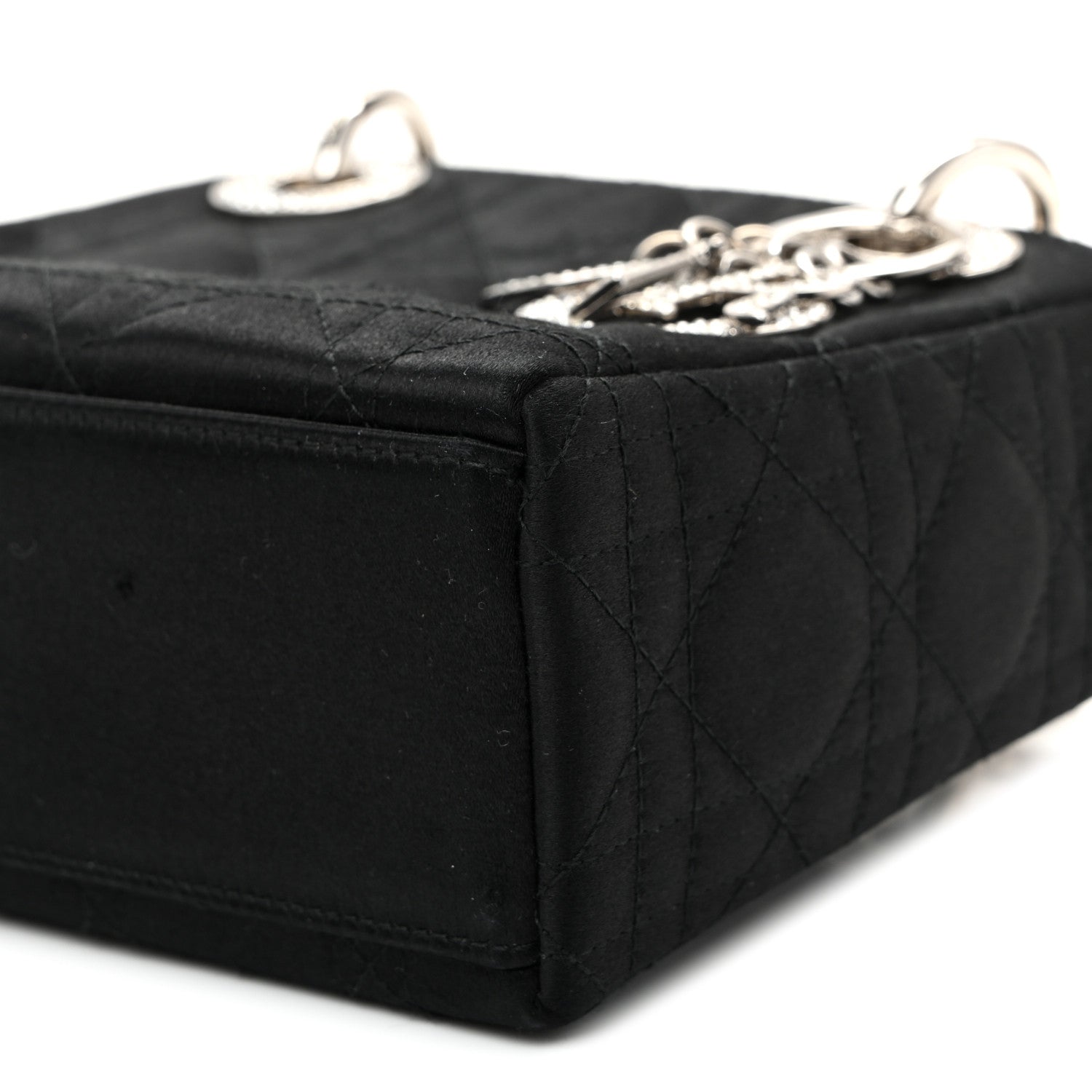Christian Dior Satin Swarovski Crystal Acrylic PVC Cannage Mini Lady Dior Black 10 of 11