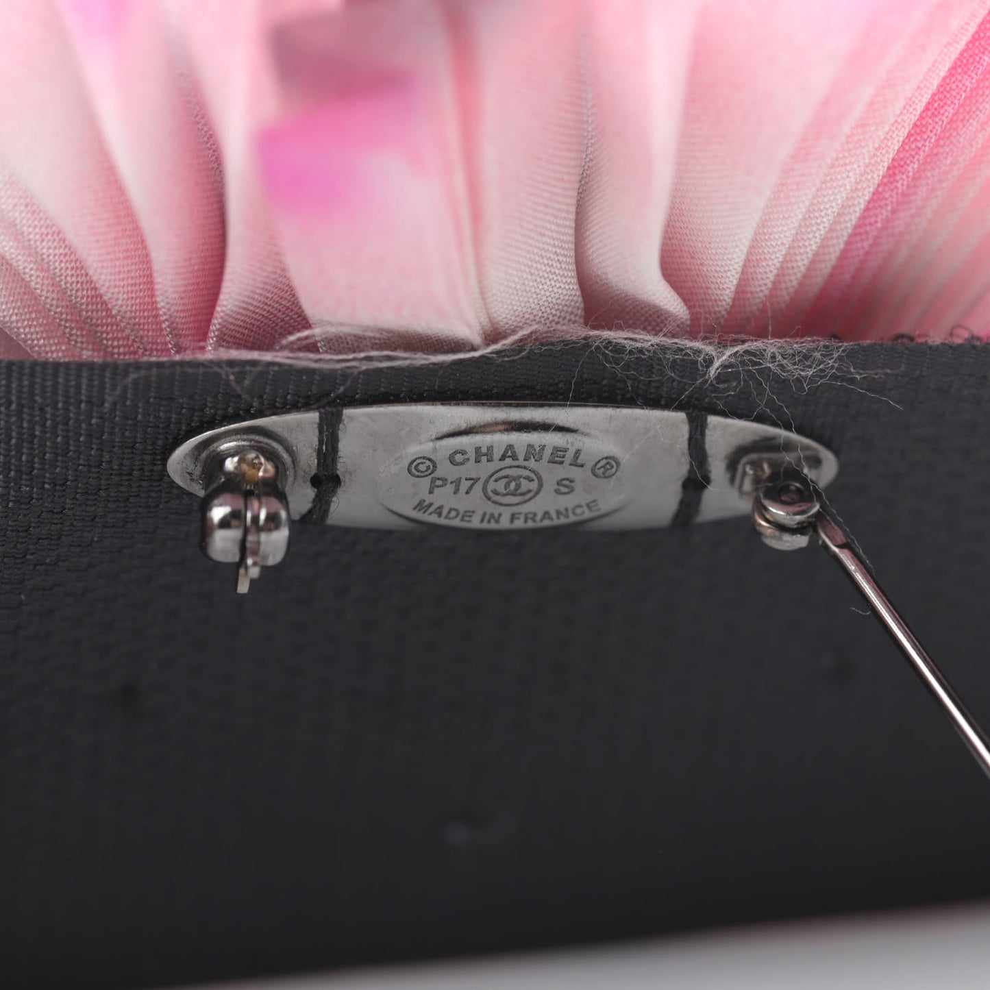 Silk Taffeta Camellia Brooch Pin Pink Black