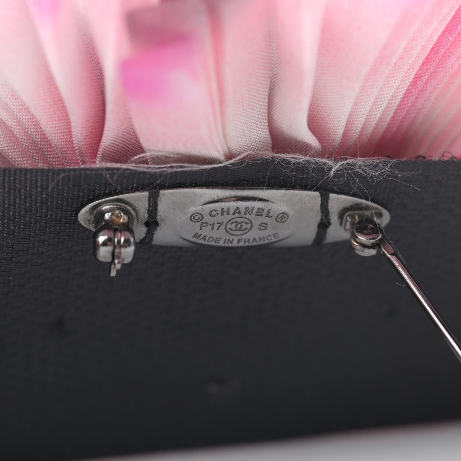 Chanel Silk Taffeta Camellia Brooch Pin Pink Black 4 of 6