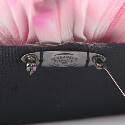 Chanel Silk Taffeta Camellia Brooch Pin Pink Black 4 of 6