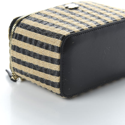 Chanel Raffia Jute Striped Small Vanity Case With Chain Black Beige 6 of 11