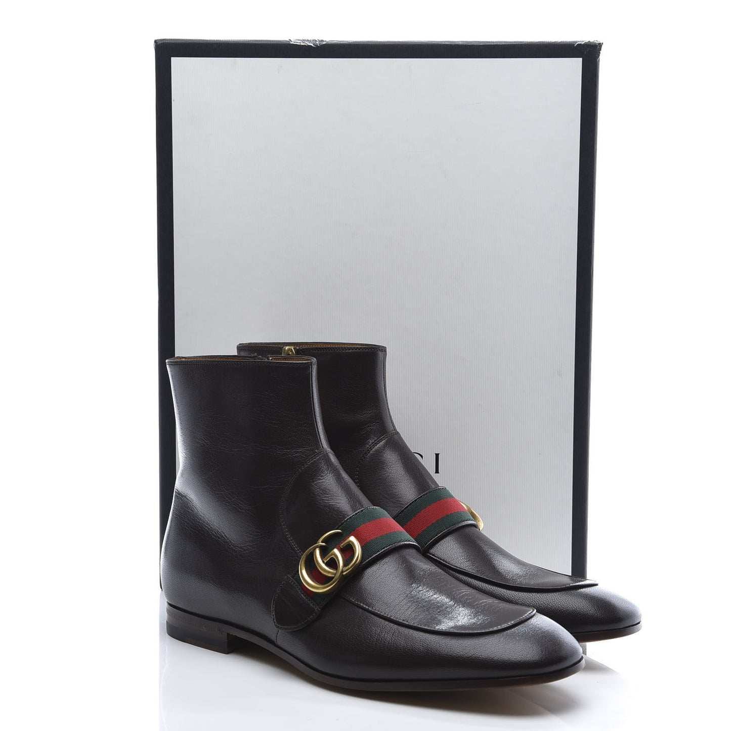 Goatskin Web Mens GG Ankle Boots 8 Cocoa