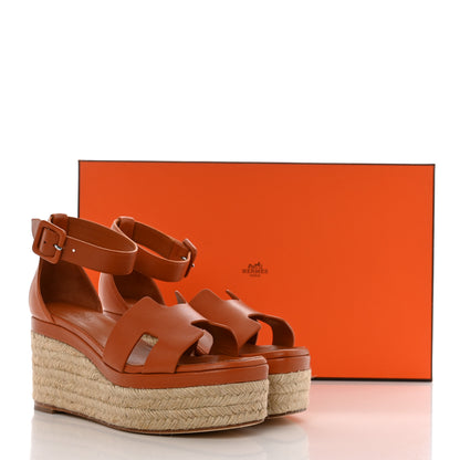 Hermes Goatskin Elda Espadrille Wedge Sandals 35 Natural 9 of 9