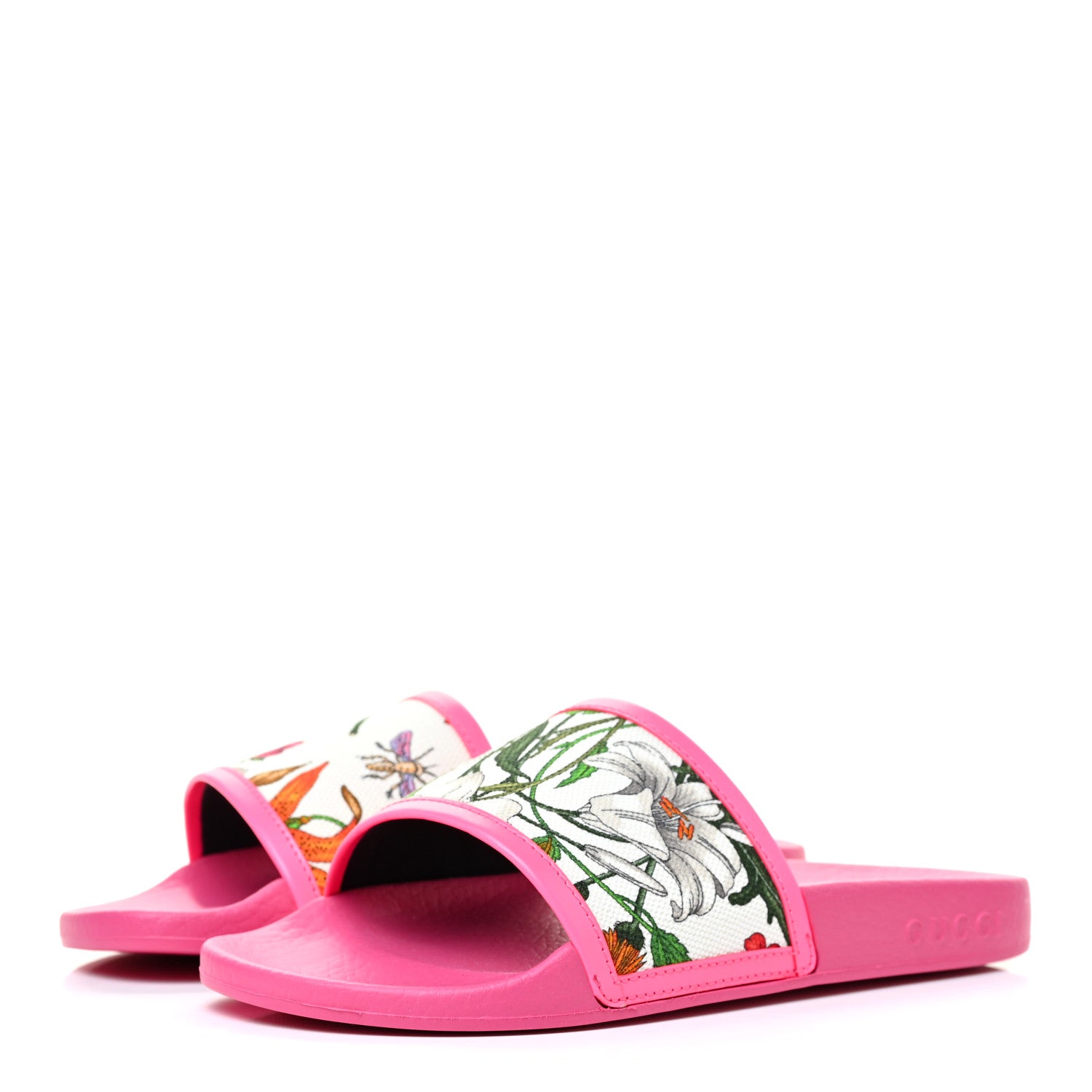 Gucci Canvas Flora Print Slide Sandals 36 Fluorescent Fuchsia 3 of 8