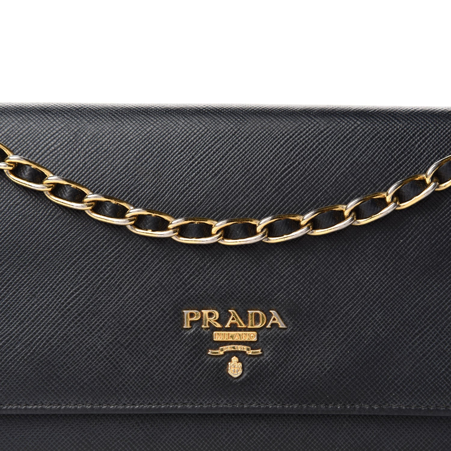 Prada Saffiano Metal Oro Chain Wallet Black 10 of 10