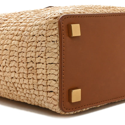 Saint Laurent Raffia Vegetable Tanned Calfskin Le 37 Mini Bucket Bag Natural Brick 9 of 10