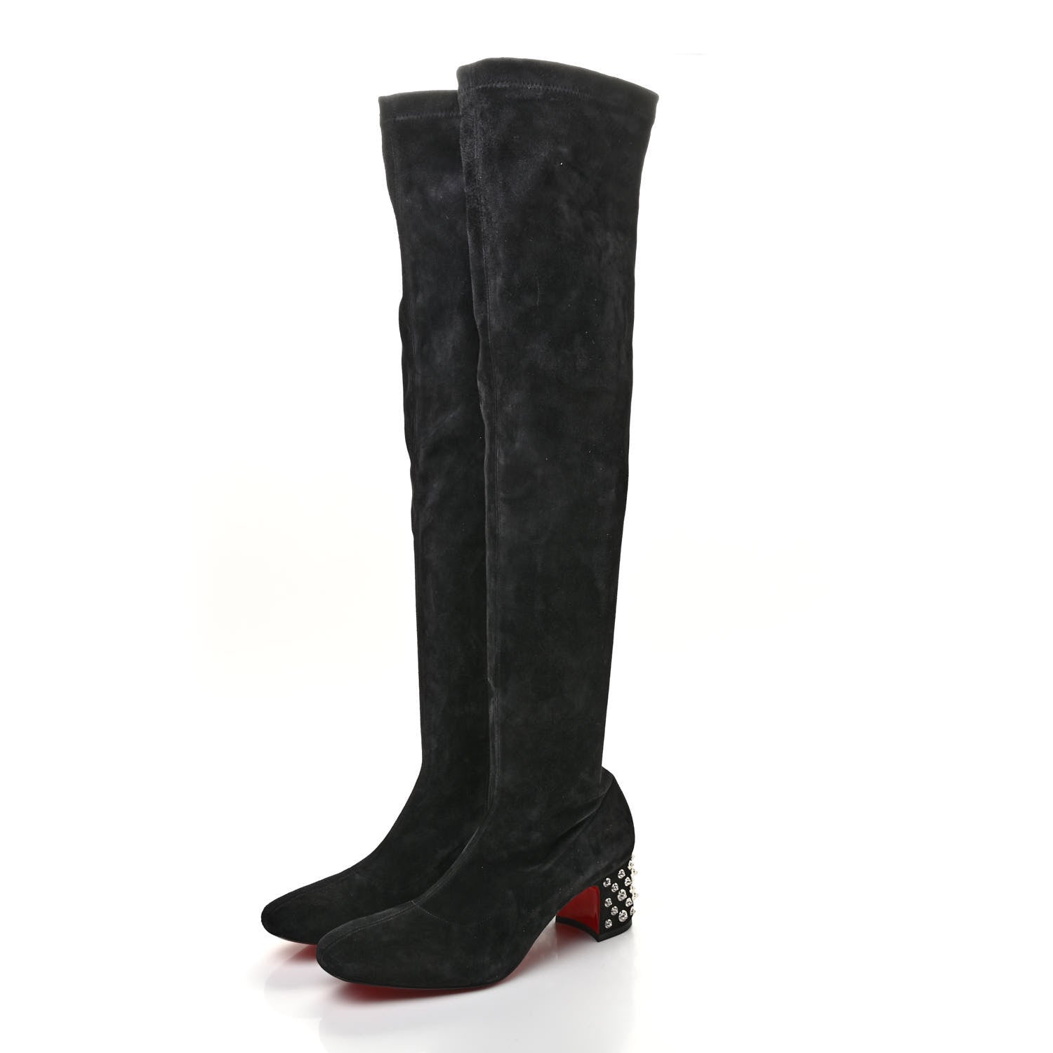 Christian Louboutin Veau Velours Spiked Study Stretch 55 Over The Knee Boots 39 Black 3 of 7
