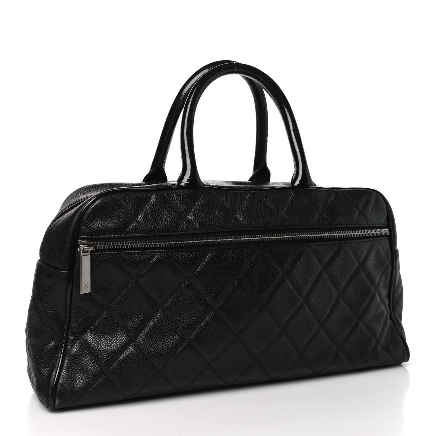 Caviar Patent Quilted Large Bowler Black