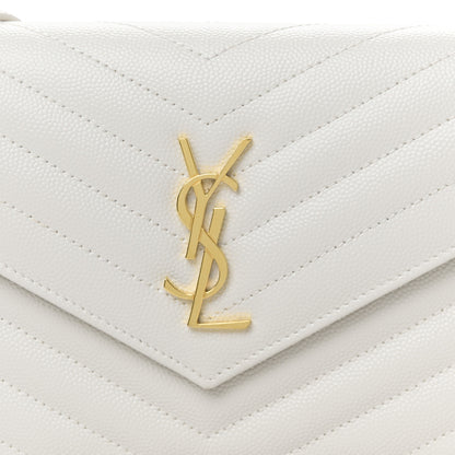 Saint Laurent Grain De Poudre Matelasse Chevron Monogram Envelope Chain Wallet Crema Soft 8 of 11