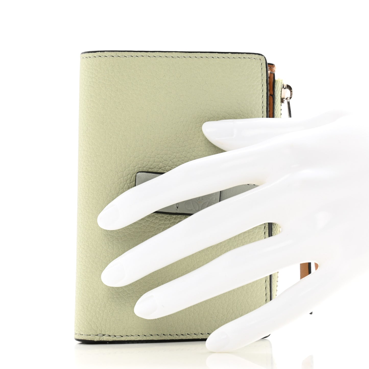 Grained Calfskin Anagram Embossed Slim Zip Bi-Fold Wallet Verde Marble