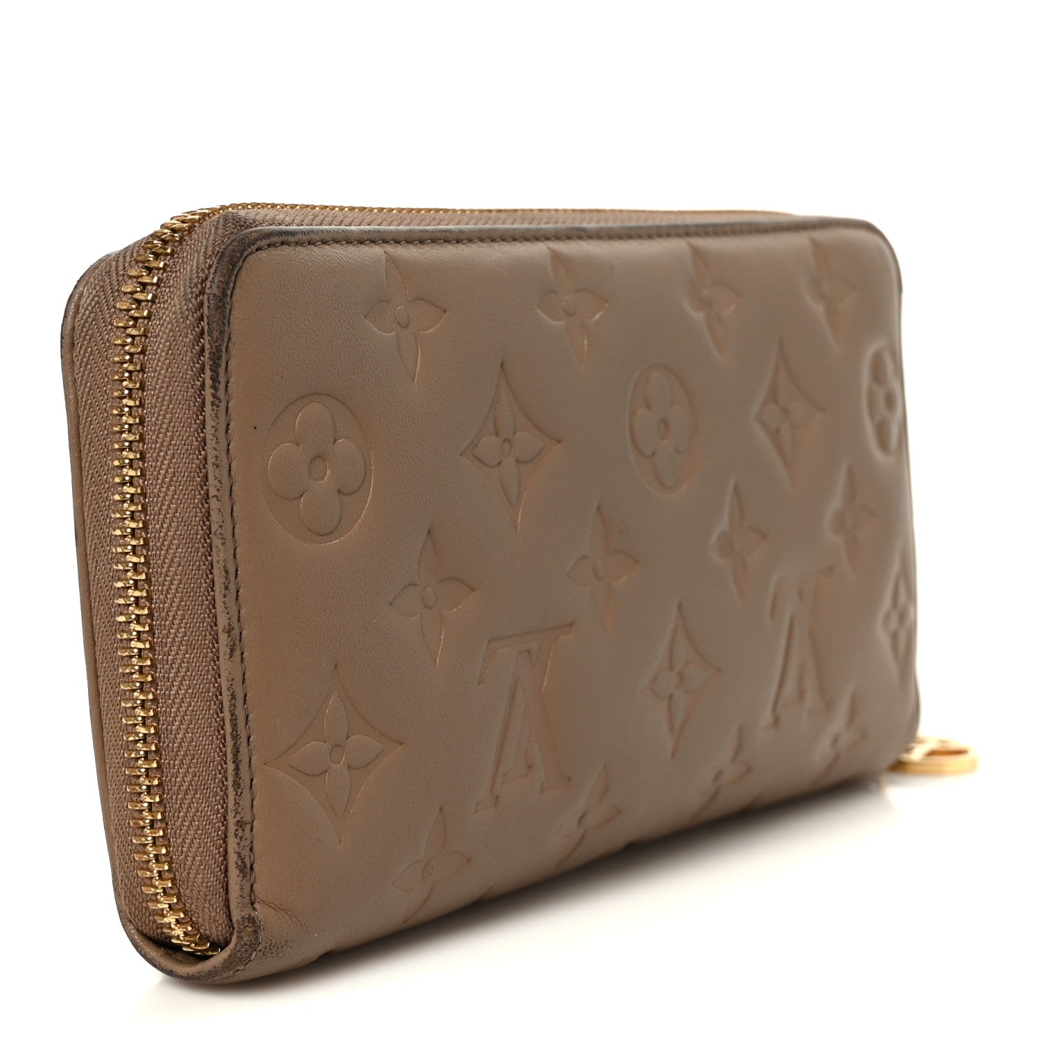 Louis Vuitton Lambskin Embossed Monogram Coussin Zippy Wallet Taupe 3 of 9