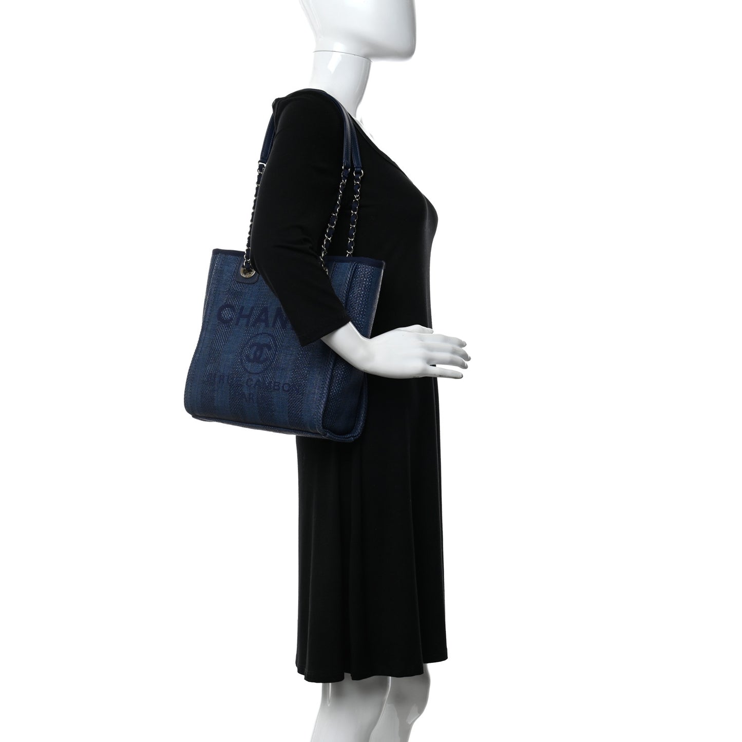 Mixed Fibers Striped Mini Deauville Tote Navy Blue