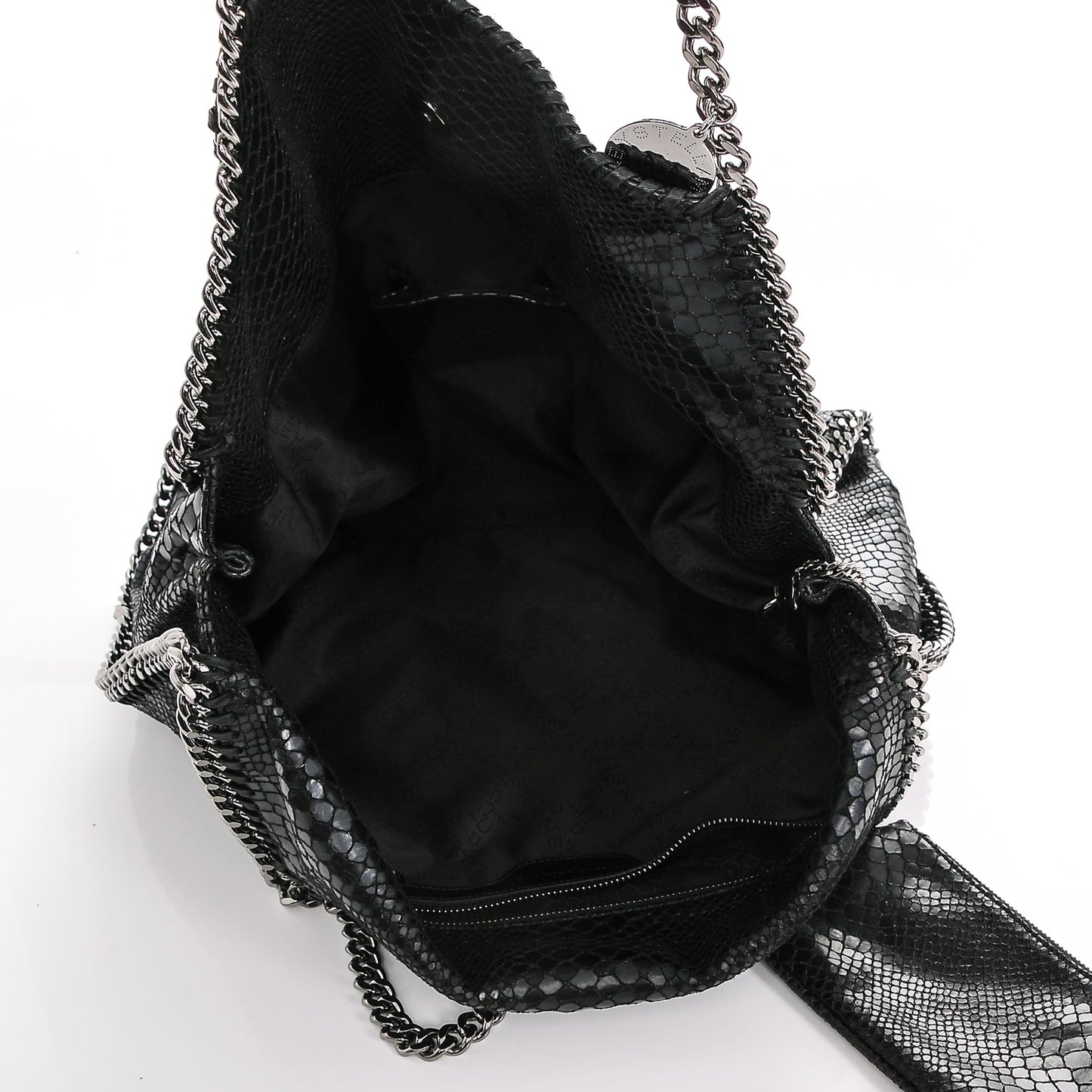 Metallic Faux Snakeskin Big Falabella Black