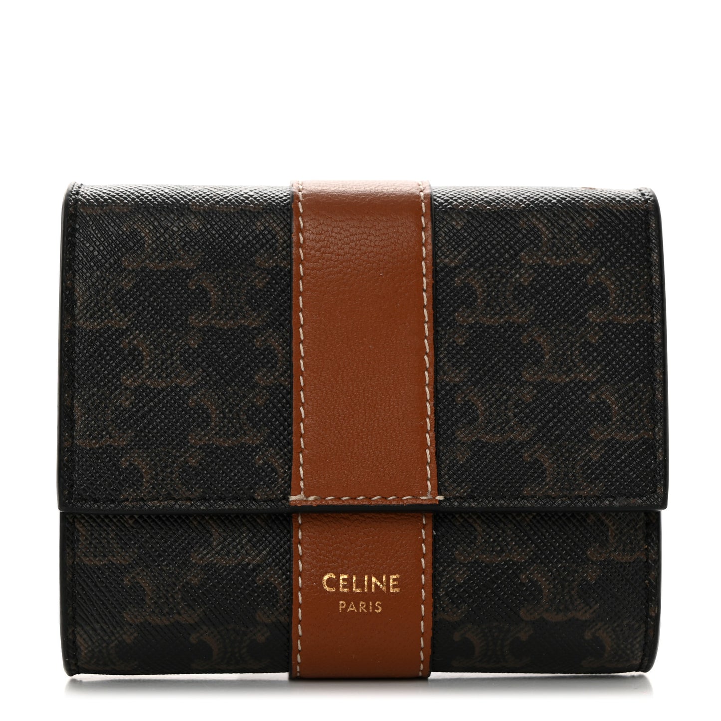 Canvas Triomphe Lambskin Folded Compact Wallet Tan