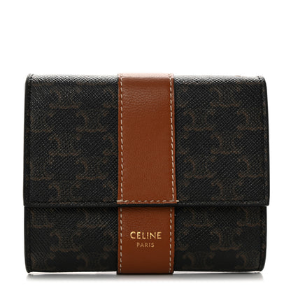 Celine Canvas Triomphe Lambskin Folded Compact Wallet Tan 1 of 8
