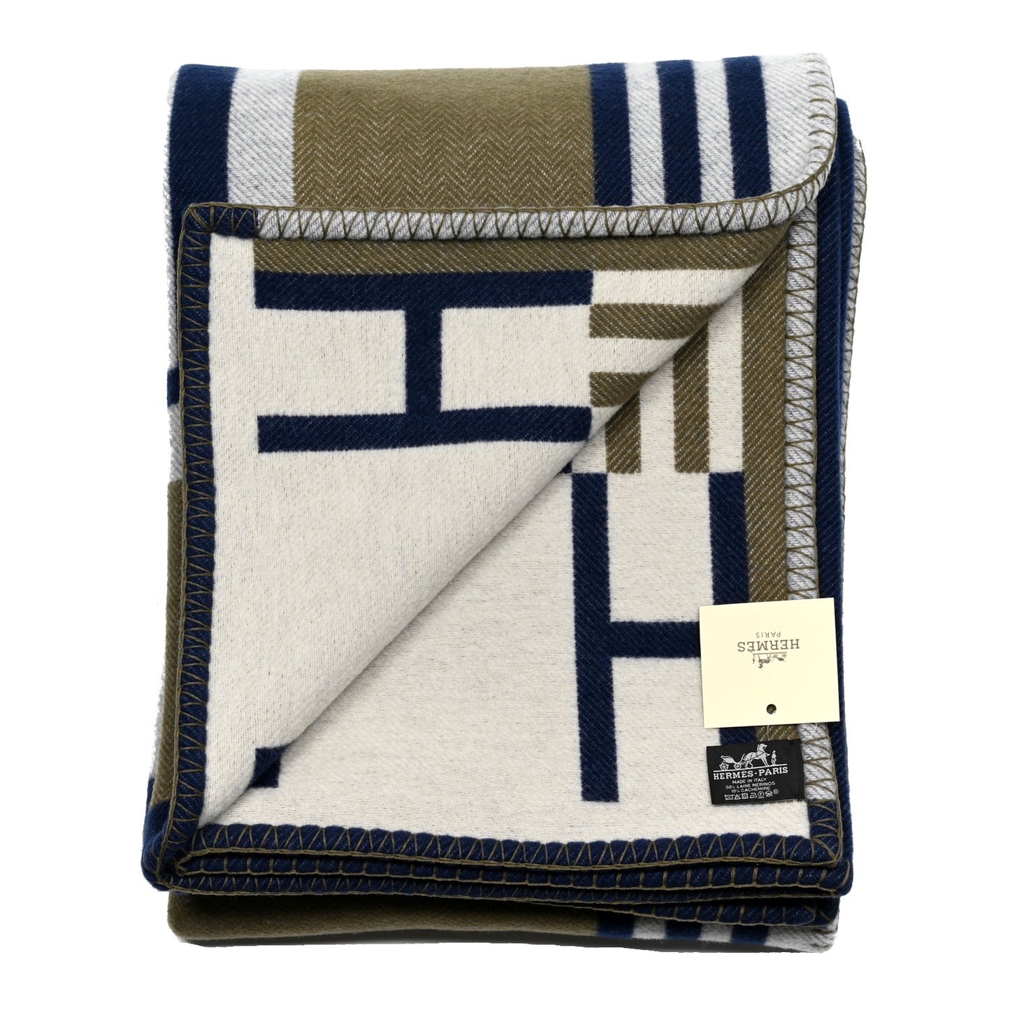 Wool Cashmere Ithaque Blanket Marine Kaki