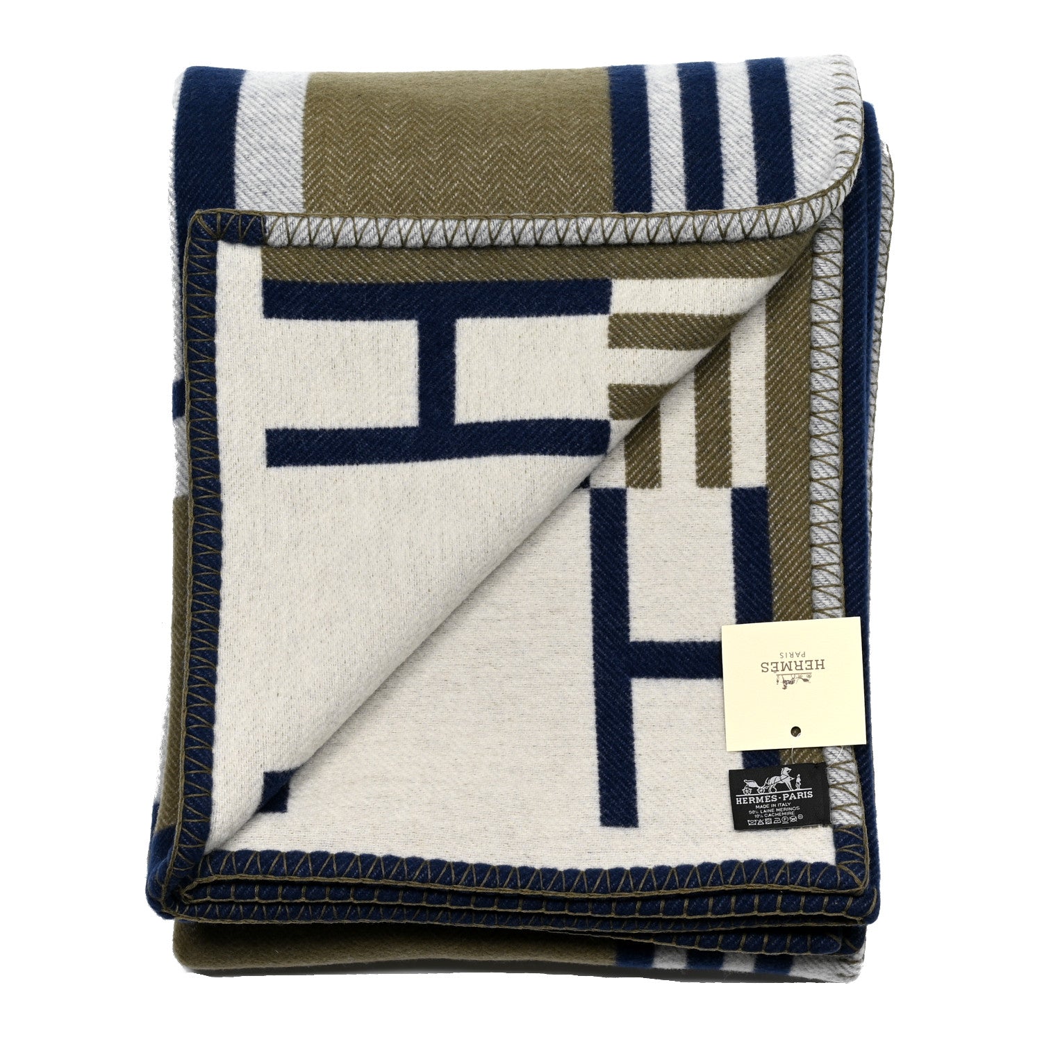 Hermes Wool Cashmere Ithaque Blanket Marine Kaki 2 of 3