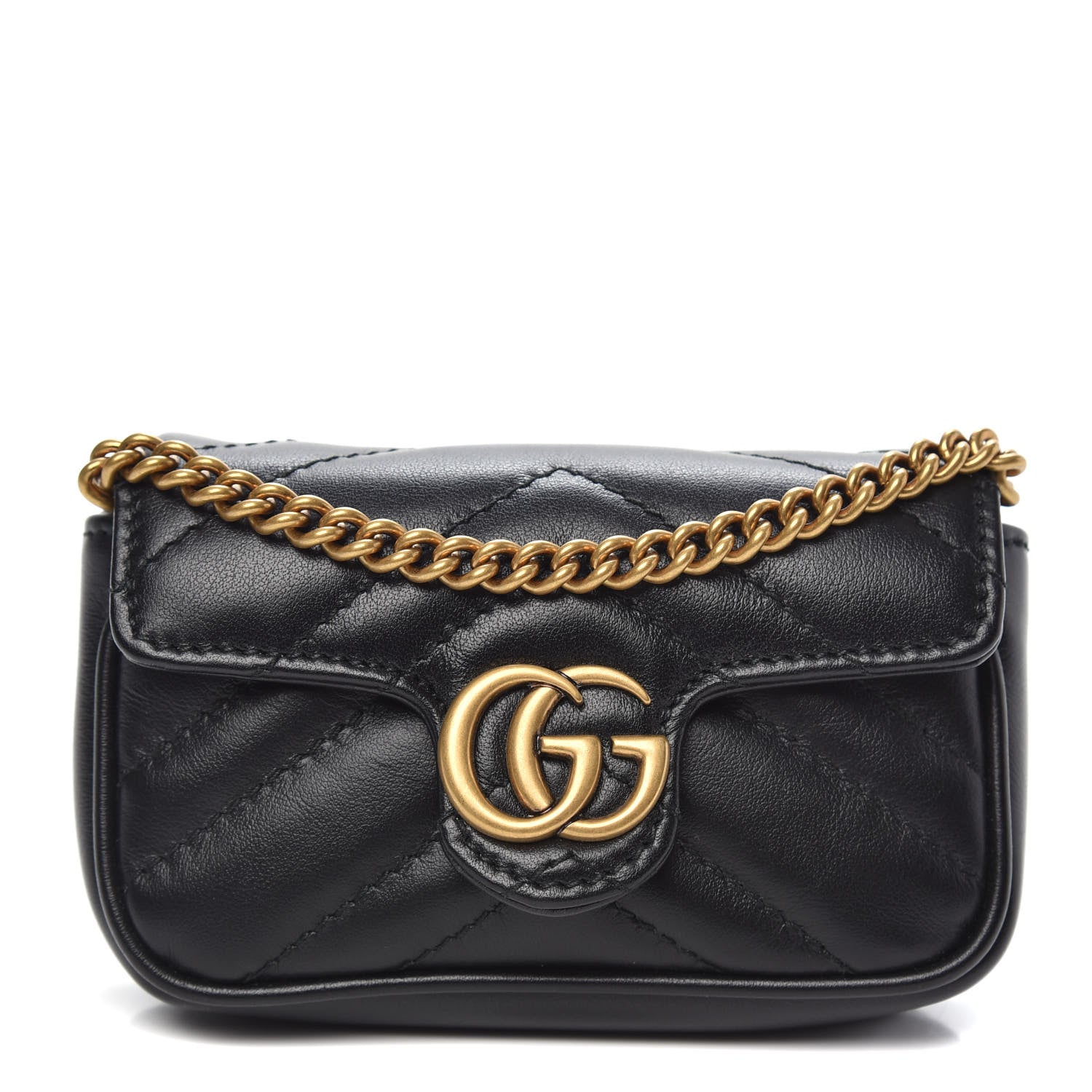 Gucci Calfskin Matelasse GG Marmont 2.0 Coin Purse On A Chain Black 1 of 9