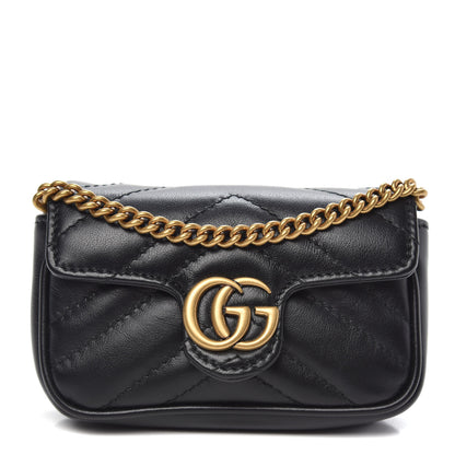 Gucci Calfskin Matelasse GG Marmont 2.0 Coin Purse On A Chain Black 1 of 9