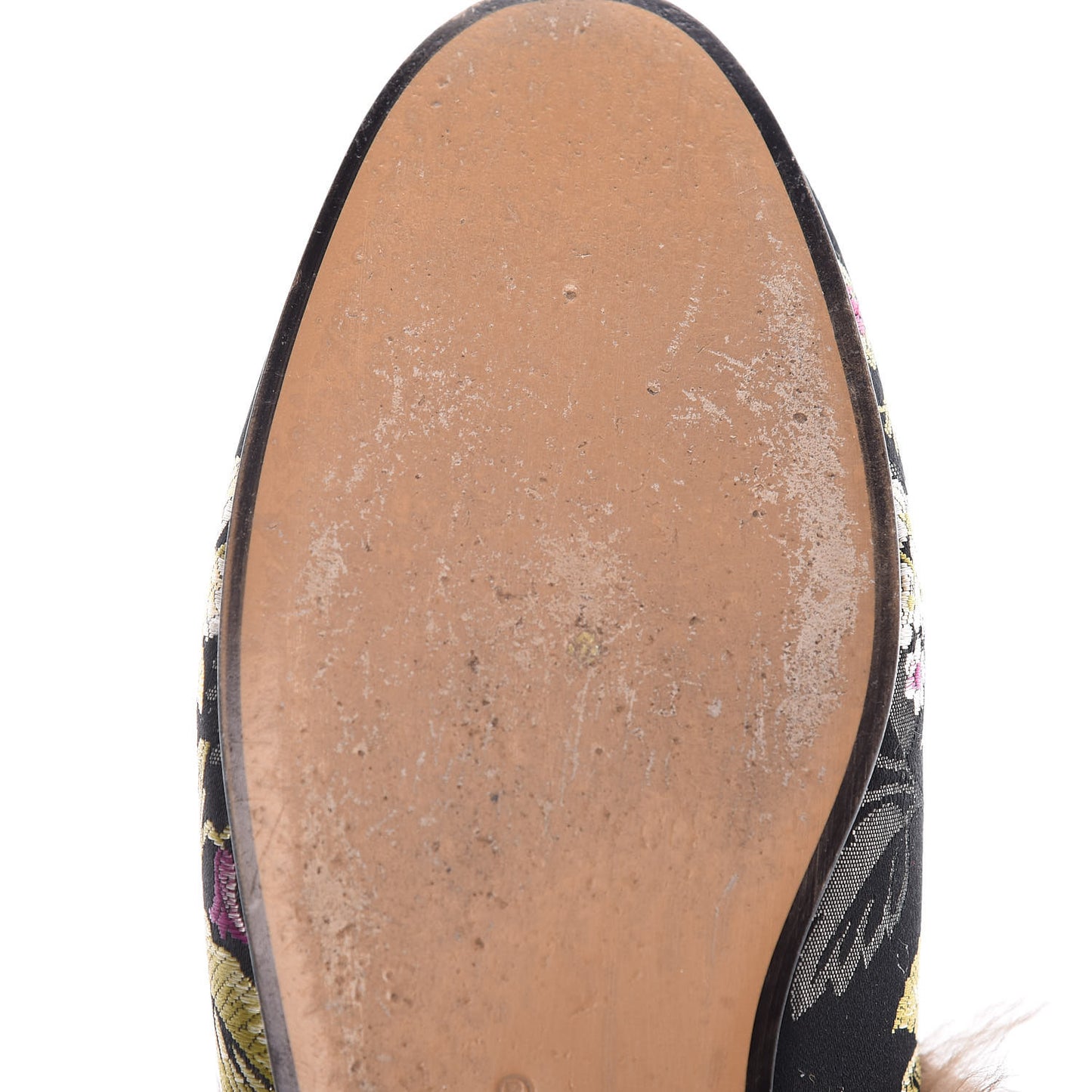 Jacquard Fur Floral Embroidered Womens Princetown Slippers 38.5 Black Multicolor