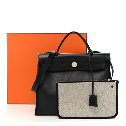 Hermes Toile H Berline Vache Hunter Herbag Zip PM 31 Black Ecru 14 of 14