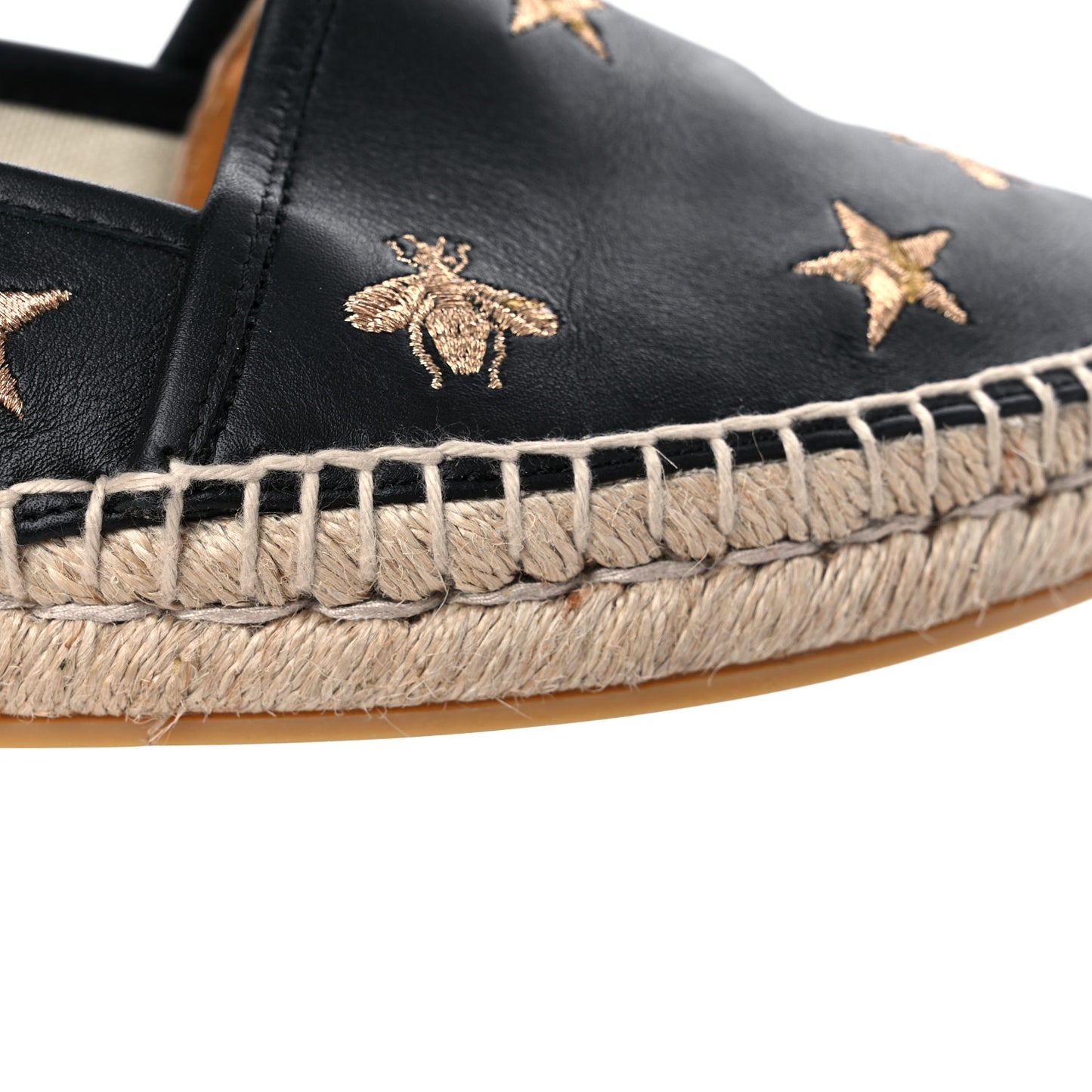 Calfskin Bee Star Embroidered Espadrilles 37 Black
