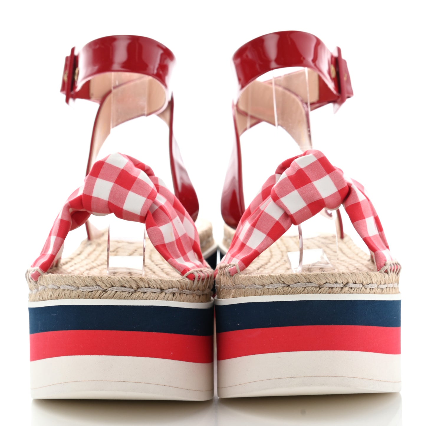 Patent Cotton Gingham Sefir Espadrille Platform Sandals 39.5 Red White