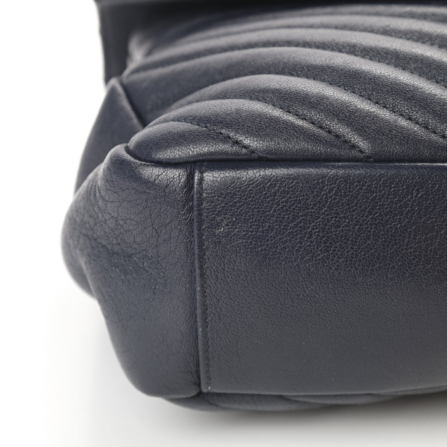Sheepskin Matelasse Chevron Monogram Large College Satchel Navy Blue