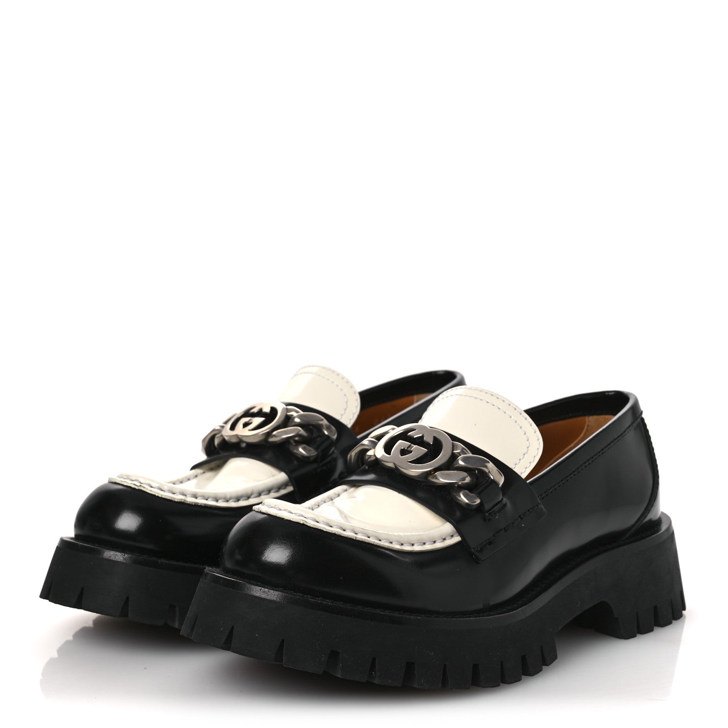 Gucci Cordovan Lux Womens Interlocking G Platform Lug Sole Loafers