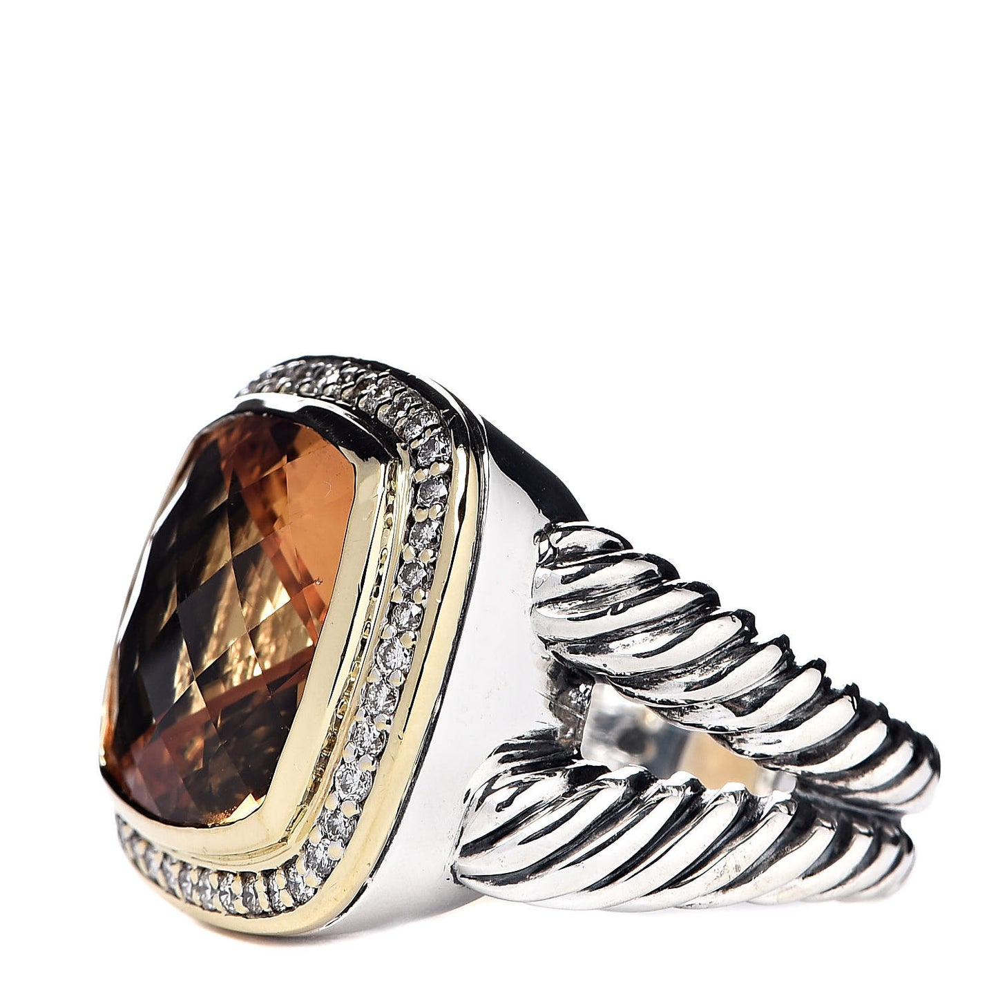 Sterling Silver 18K Yellow Gold Diamond Citrine 14mm Albion Ring 56 7.5
