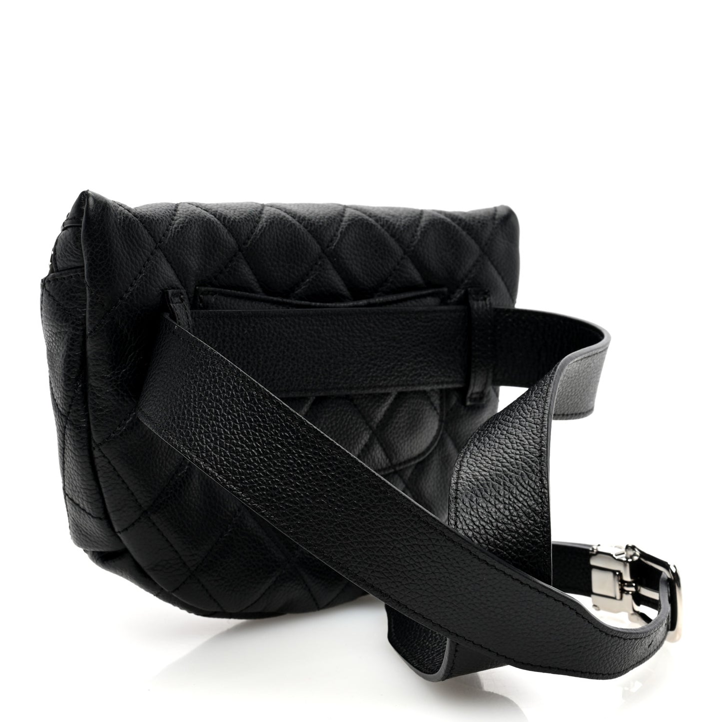 Grained Calfskin Quilted Waist Belt Bag Black