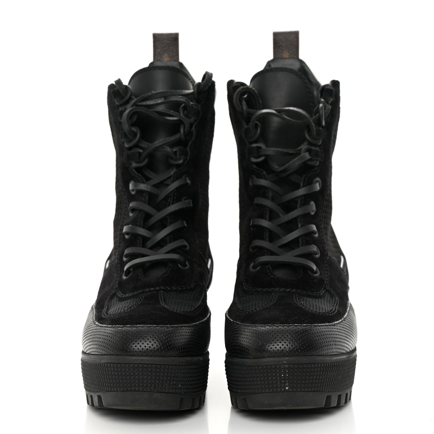 Suede Calfskin Mesh Logo Laureate Platform Desert Boots 36 Black