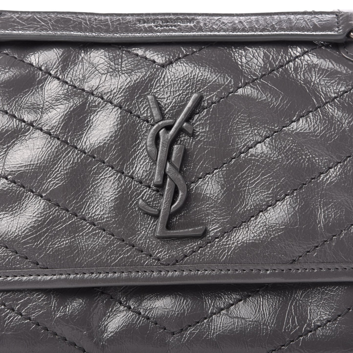 Crinkled Calfskin Matelasse Monogram Baby Niki Chain Satchel Storm