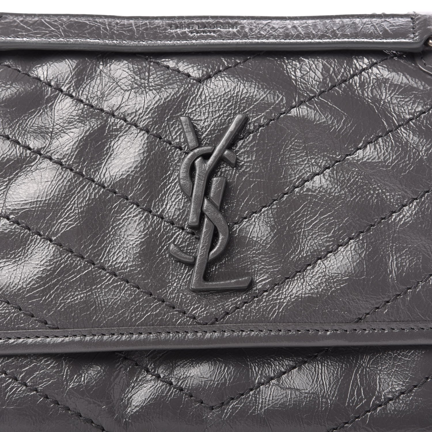 Saint Laurent Crinkled Calfskin Matelasse Monogram Baby Niki Chain Satchel Storm 10 of 10