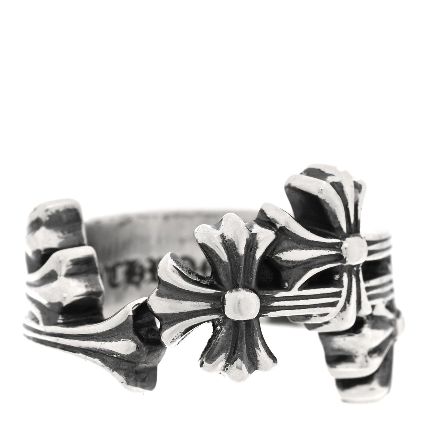 Chrome Hearts Sterling Silver Triple Cross Curve Ring 51 5.75 1 of 10