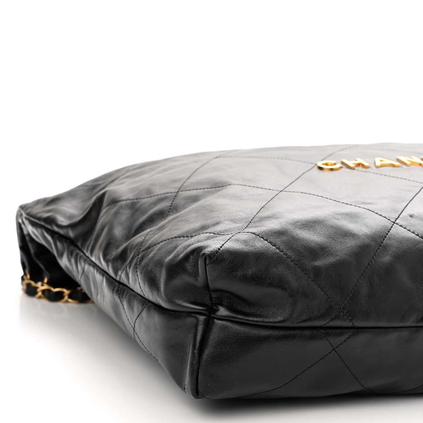 Shiny Calfskin Quilted Large Chanel 22 Black