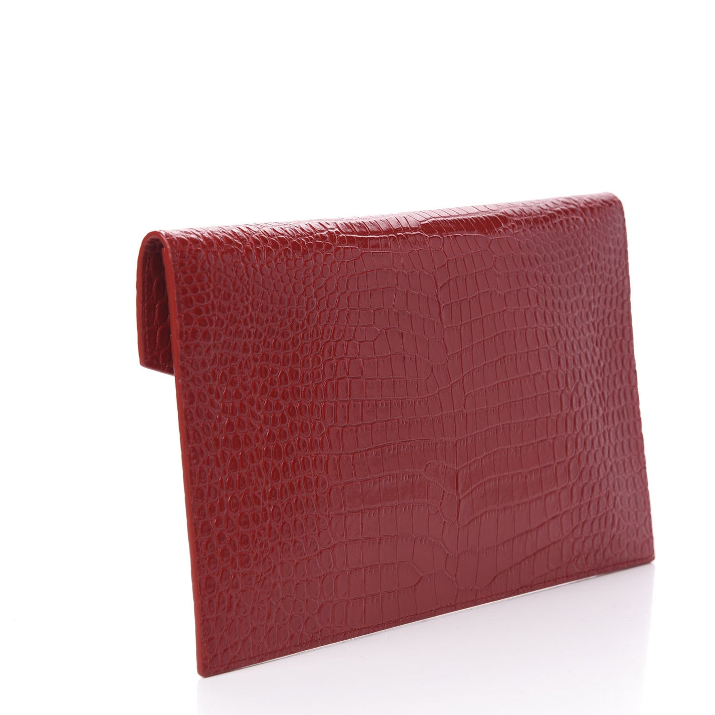 Calfskin Crocodile Embossed Uptown Monogram Clutch Rouge Eros