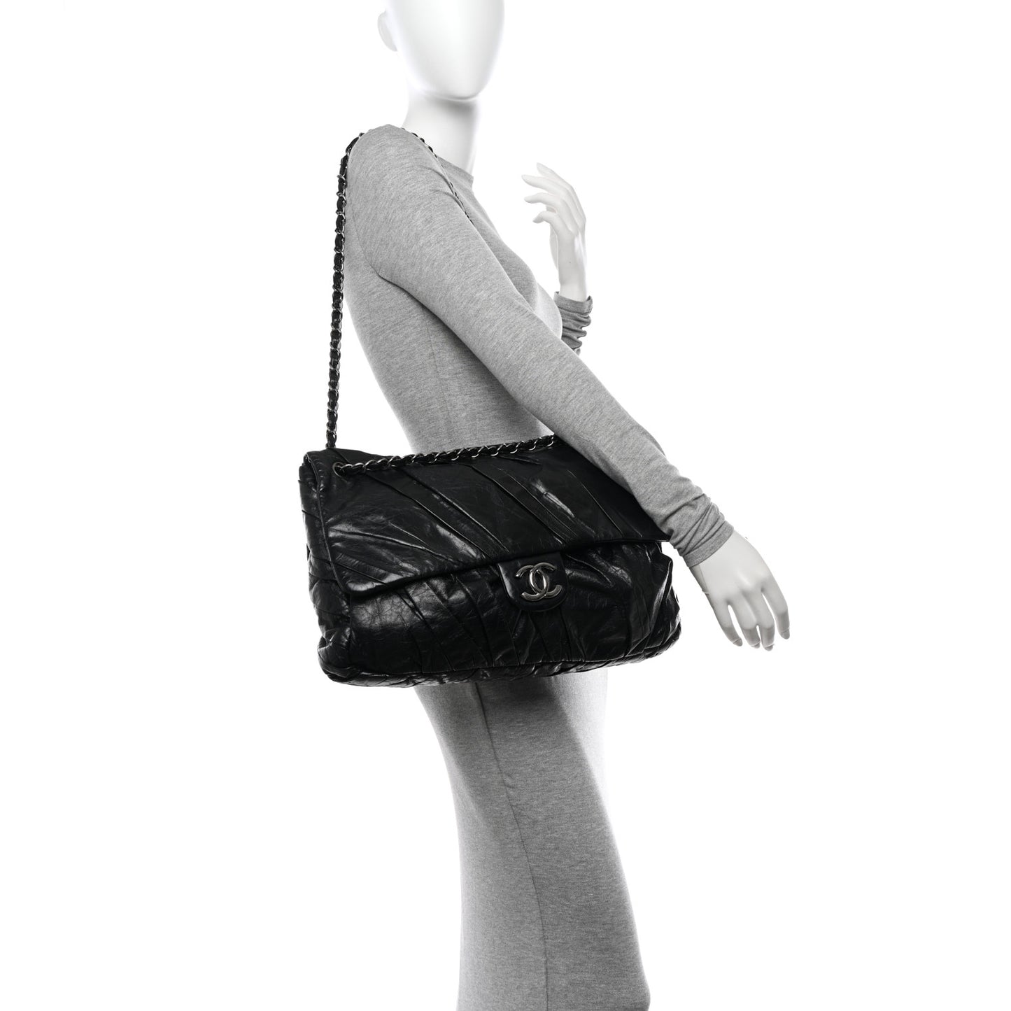 Glazed Calfskin Twisted Maxi Flap Black
