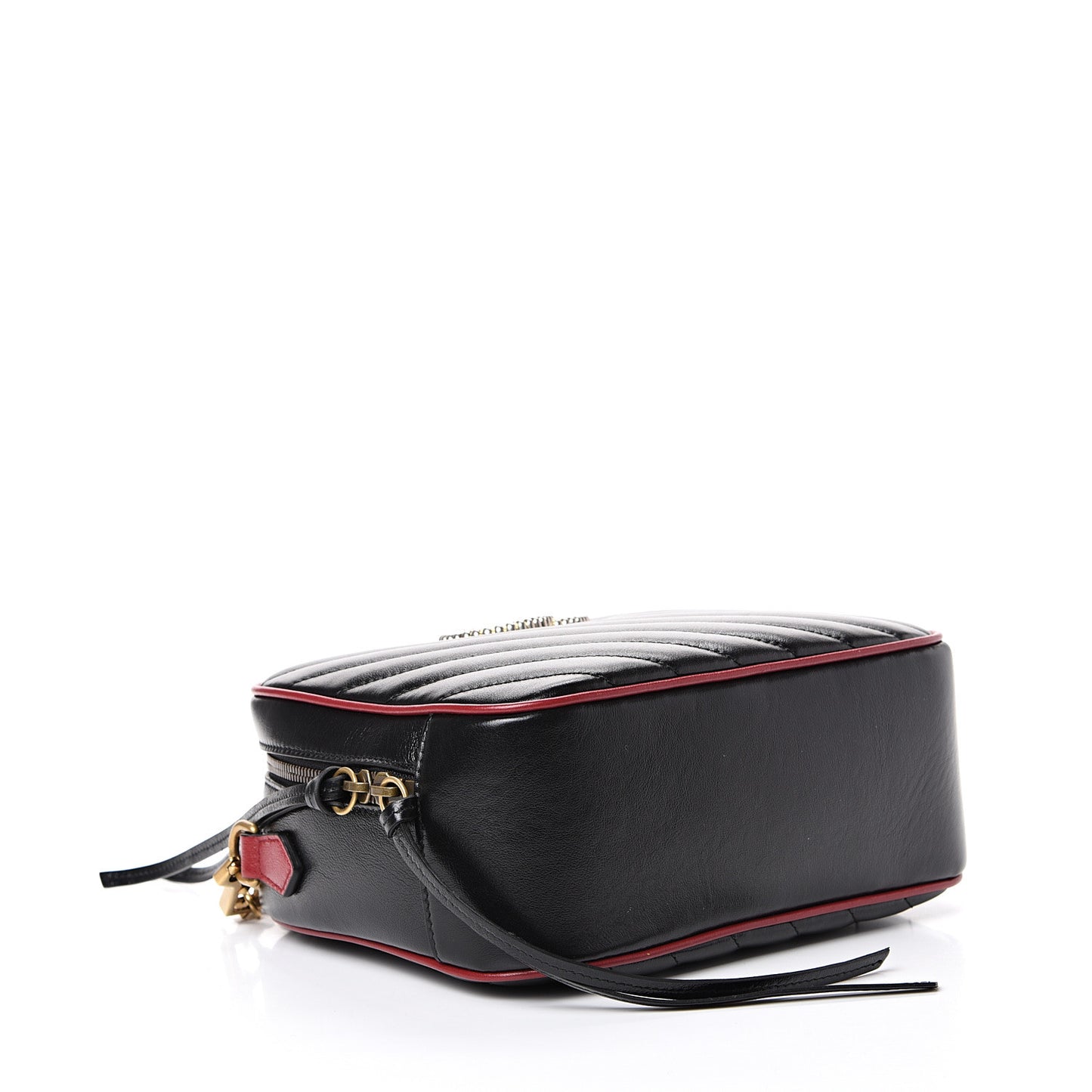 Vintage Effect Calfskin Matelasse Diagonal Small Torchon GG Marmont Bamboo Top Handle Shoulder Bag Black Romantic Cherry