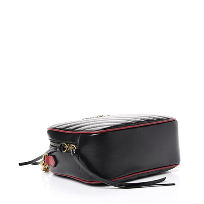 Gucci Vintage Effect Calfskin Matelasse Diagonal Small Torchon GG Marmont Bamboo Top Handle Shoulder Bag Black Romantic Cherry 3 of 12