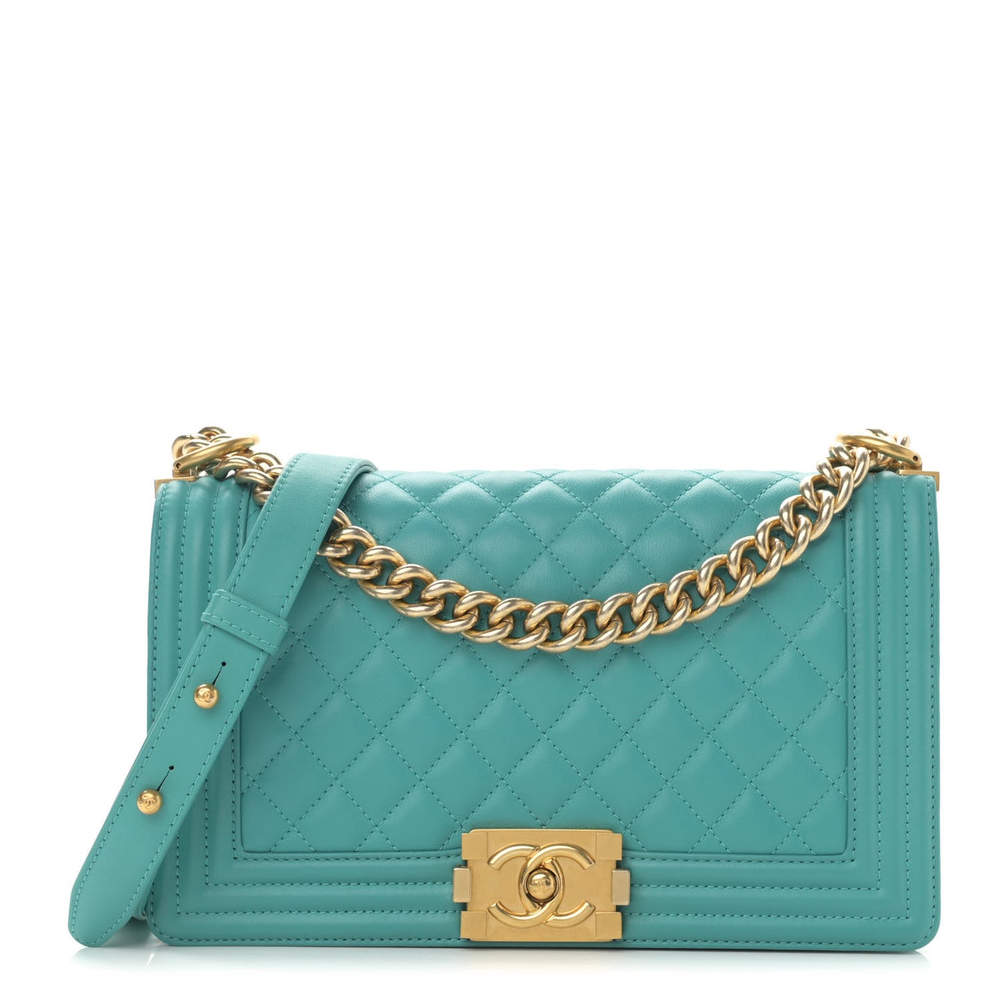 Calfskin Quilted Medium Boy Flap Turquoise
