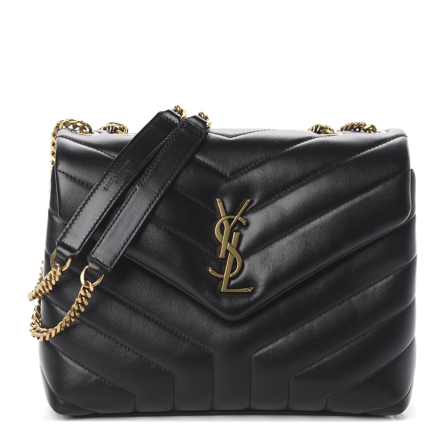 Calfskin Y Quilted Monogram Small Loulou Chain Satchel Black