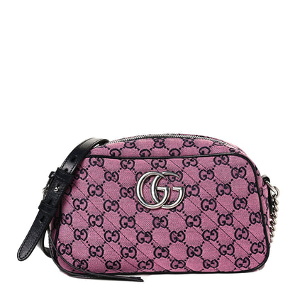 Gucci Monogram Multicolor Matelasse Diagonal Small GG Marmont Chain Shoulder Bag Pink Blue 1 of 10