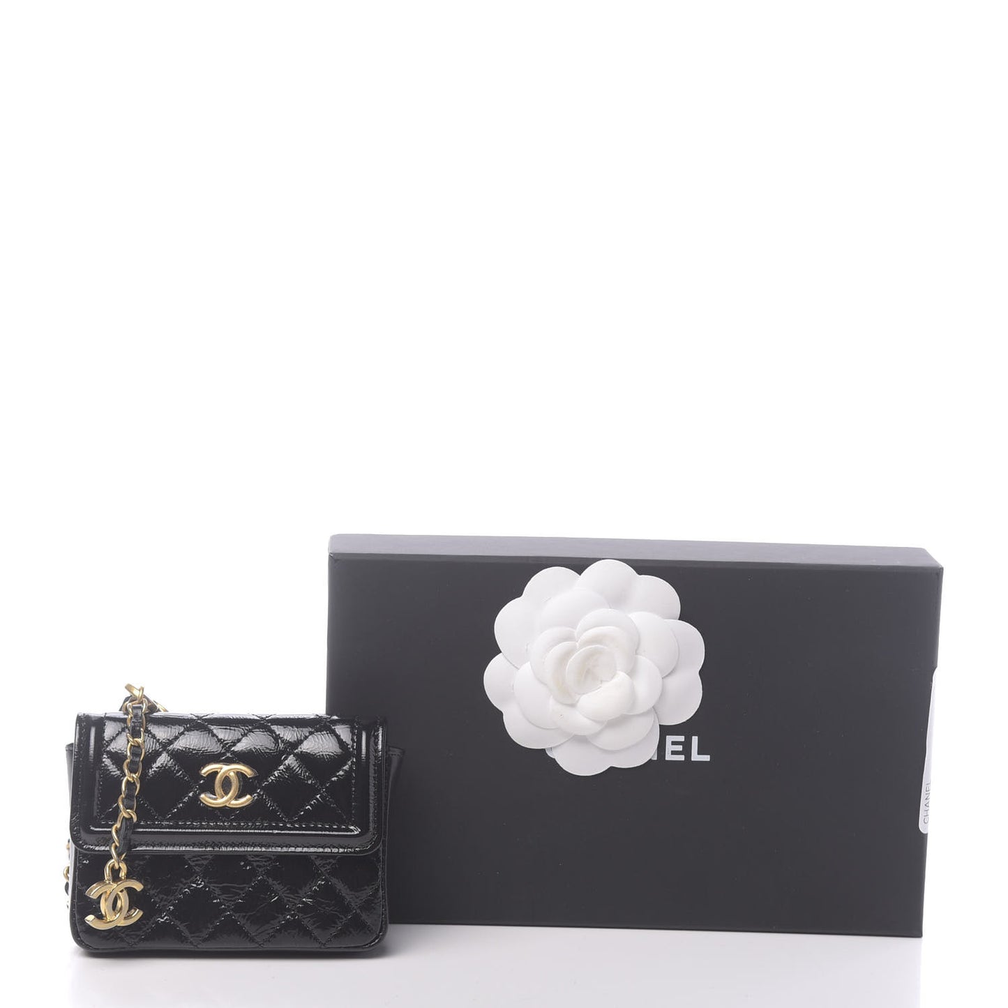 Shiny Aged Calfskin Quilted Waist Belt Bag Black
