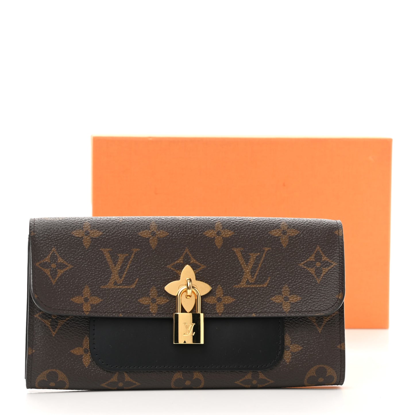 Monogram Flower Lock Long Wallet Black