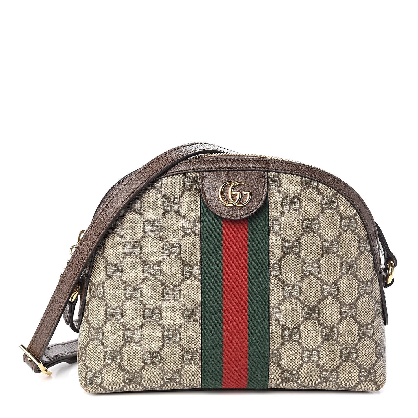 GG Supreme Monogram Textured Dollar Calfskin Web Small Ophidia Dome Shoulder Bag Beige Ebony New Acero