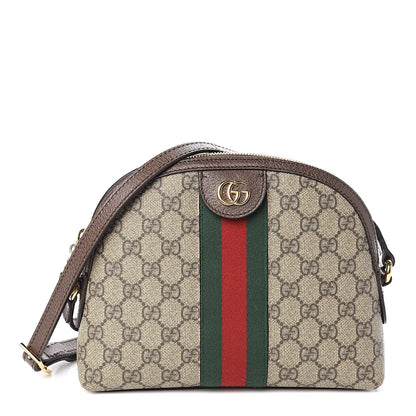 Gucci GG Supreme Monogram Textured Dollar Calfskin Web Small Ophidia Dome Shoulder Bag Beige Ebony New Acero 1 of 14