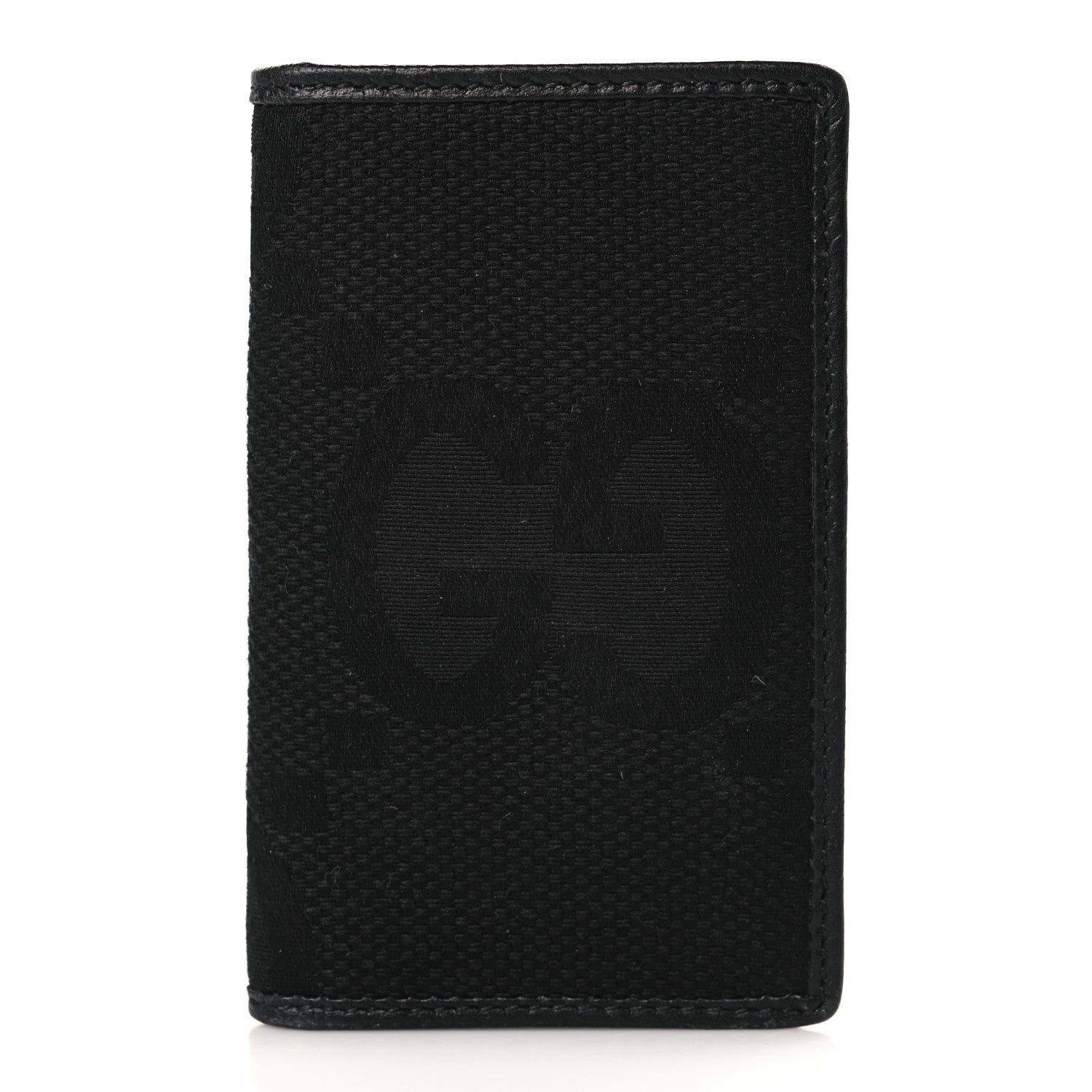 Gucci Canvas Monogram Jumbo GG Textured Dollar Calfskin Card Case Black 1 of 6