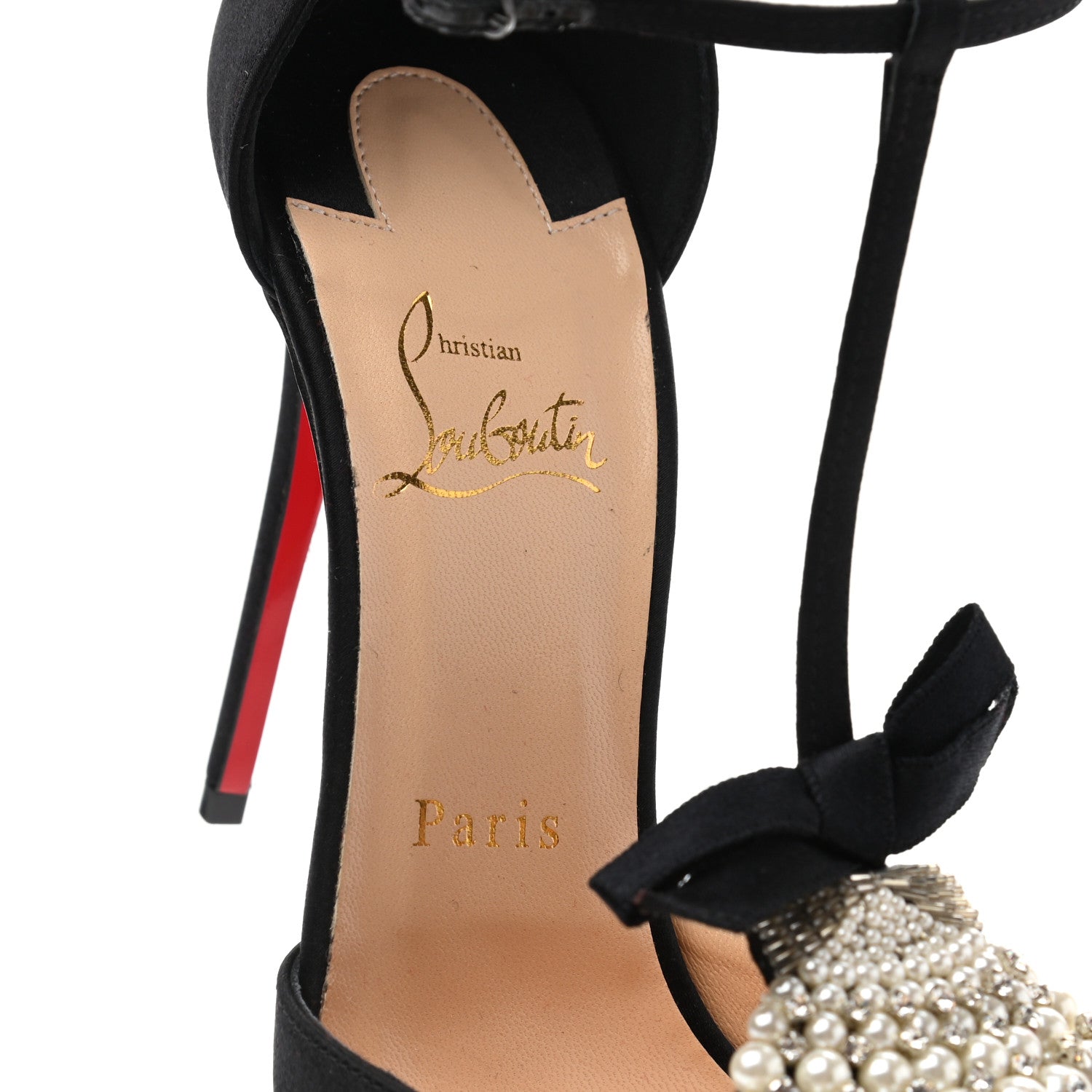 Christian Louboutin Satin Crystal Embellished Goyetta 100 Pumps 39 Black 7 of 9